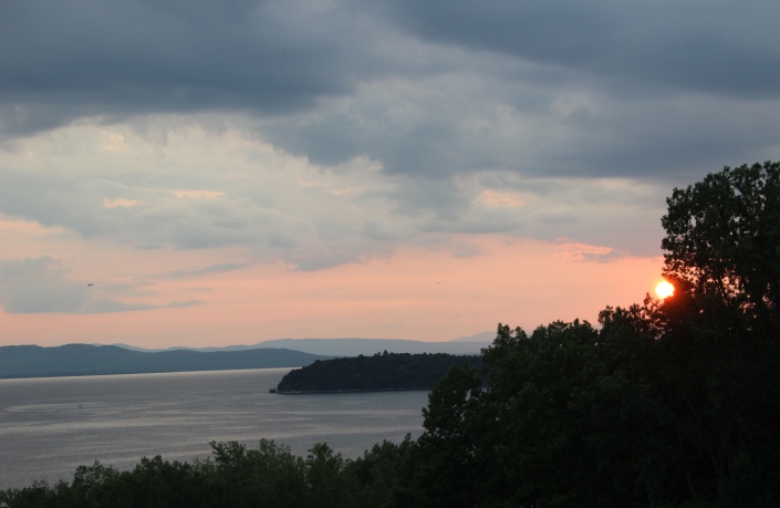 backyard view, Lake Champlain, Adirondack Mountains, Burlington, Vermont, beautiful views, sunset, beach, beach life, summertime, summer